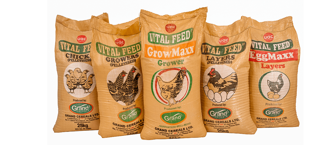 Bagged poultry feed produced for the Kenyan market
